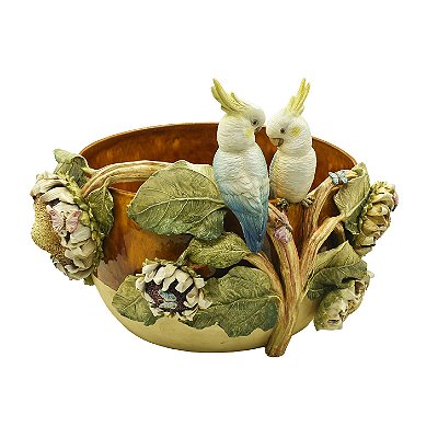 Cachepot ocre com aplique de girassóis e calopsitas (52 cm)