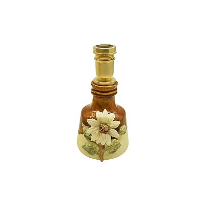Mini base abajur ocre e faiança com aplique de flor