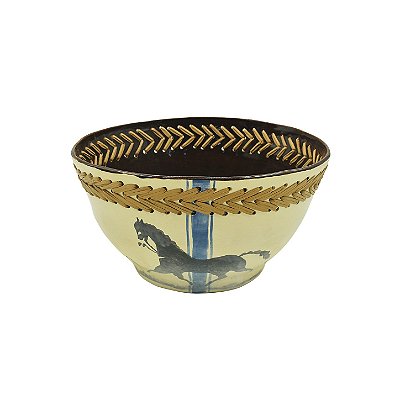 Cachepot Shabby com pintura de cavalo e couro trançado