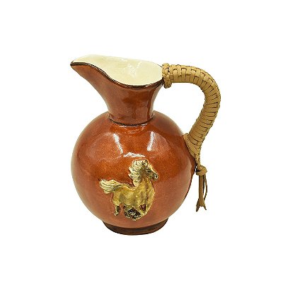 Mini jarra bola marrom com aplique de cavalo e tiras de couro