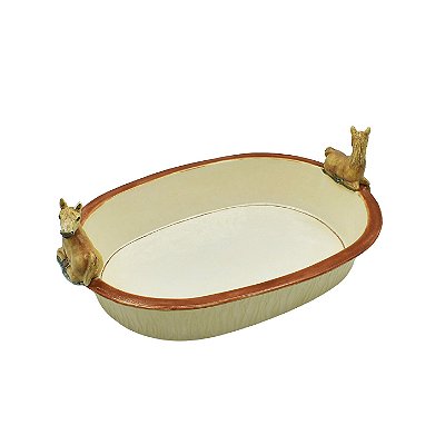 Travessa oval G com aplique de cavalos na borda