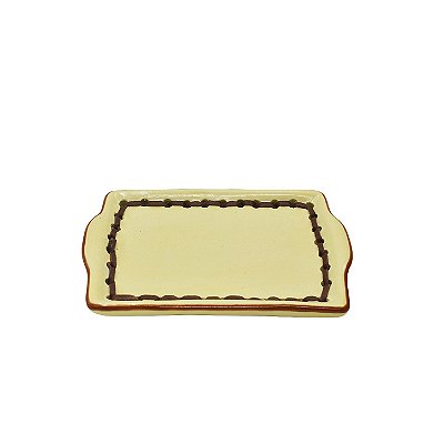 Mini bandeja cerâmica com linha de couro
