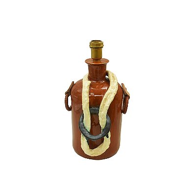 Base abajur terracota com aplique de corda e alças de couro