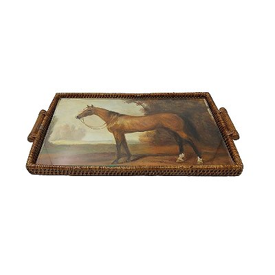 Bandeja rattan com pintura de cavalo I