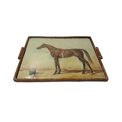 Bandeja rattan G com pintura de cavalo II