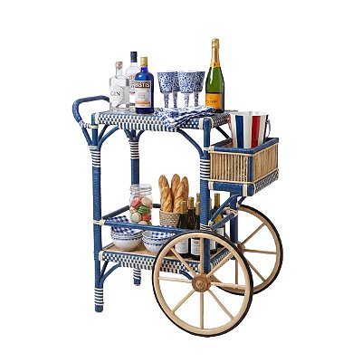Carrinho bar/chá tropical vintage branco e azul (duas rodas)