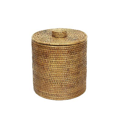 Cesto papel redondo em rattan com tampa
