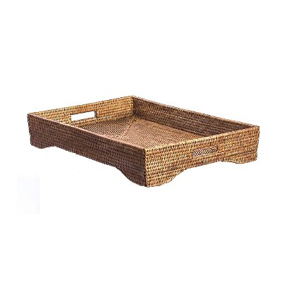 Bandeja em rattan com pés e alças embutidas (65 cm)