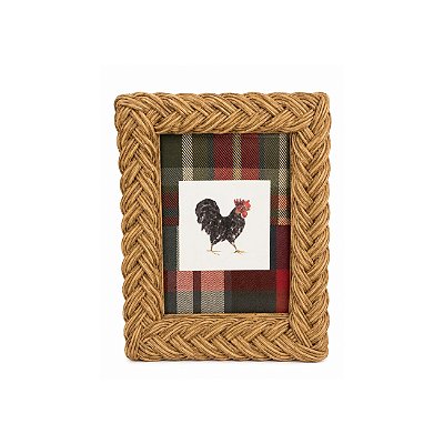 Quadro galinha com moldura rattan trançado