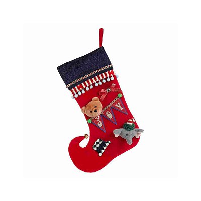 Enfeite natal meia com urso e elefante