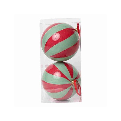 Bola de Natal vermelha e verde celadon 12 cm (jogo 2)