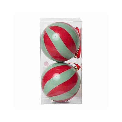 Bola de Natal vermelha e verde celadon 10 cm (jogo 2)