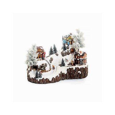 Brinquedo de Natal montanha com casas e teleférico