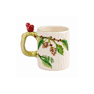 Caneca tronco com aplique de pássaro vermelho