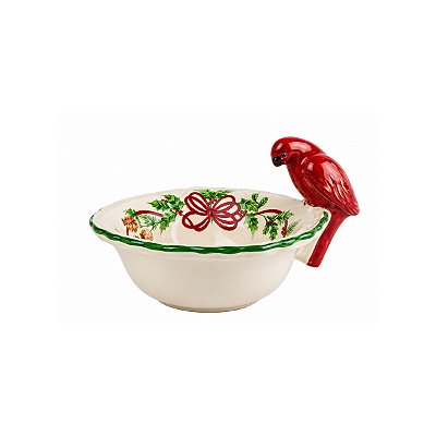 Bowl com aplique de pássaro vermelho na borda