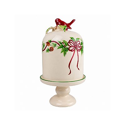Porta panetone galhos com aplique de pássaro vermelho
