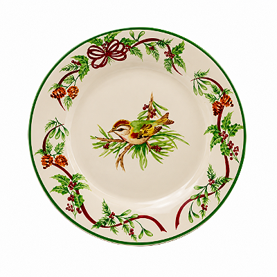 Prato sobremesa Natal galhos e laços com passarinho