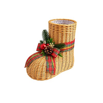 Bota Papai Noel em rattan (25 cm)