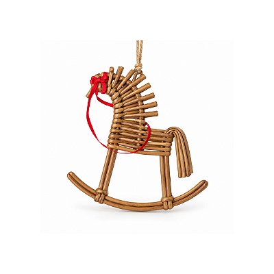 Pendente Natal cavalo de balanço em rattan