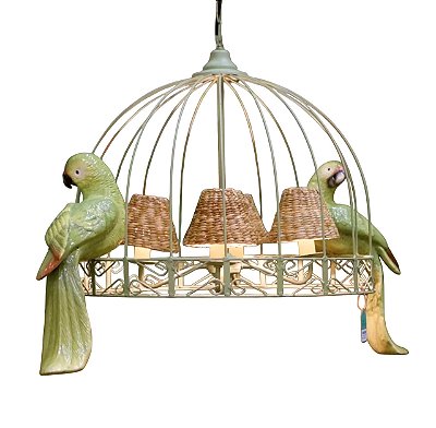 Lustre Gaiola verde com Periquitos