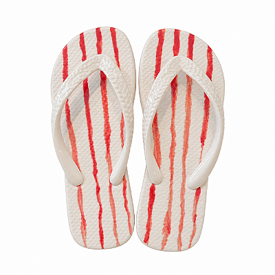 Chinelo de cerâmica branco com listras vermelhas