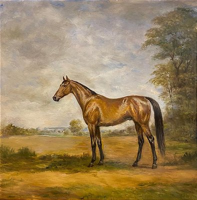 Pintura à óleo cavalo no campo