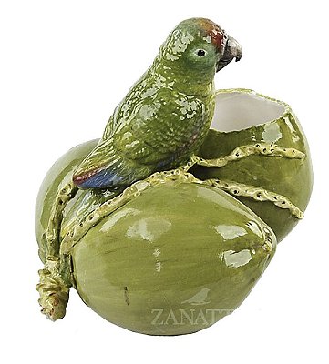 Vaso cerâmica cacho de coco com papagaio Zanatta Casa