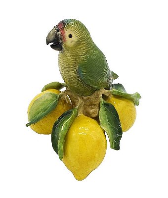 Enfeite cerâmica papagaio com limões sicilianos Zanatta Casa