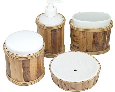Kit para banheiro em cerâmica e bambu