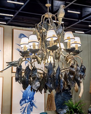 Lustre Zanatta Casa Folhas e Pássaros Azul nevoeiro