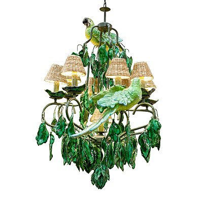 Lustre Folhas e Araras Verdes Zanatta Casa