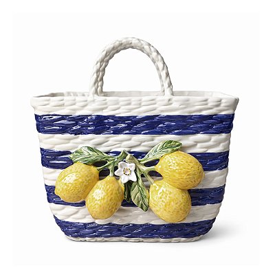 Cesta Listada com Limōes em Cerâmica