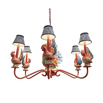 Lustre de ferro com galos de cerâmica Zanatta Casa (sem cúpulas)