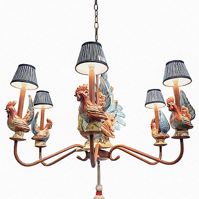 Lustre de ferro com galos de cerâmica Zanatta Casa (sem cúpulas)