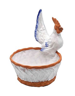 Cachepot cestaria com galo M branco azul e terracota Zanatta Casa