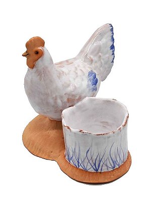 Galinha com vasinho branco azul terracota Zanatta Casa