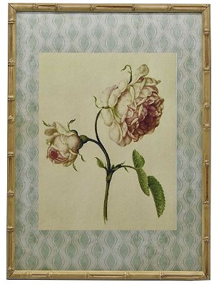 Quadro gravura de rosas com moldura de faux bambu 6