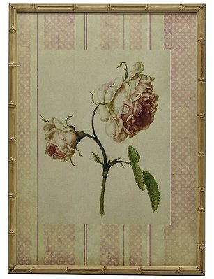 Quadro gravura de rosas com moldura de faux bambu 8