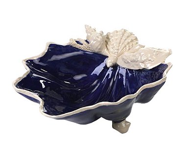 Bowl concha G azul cobalto com aplicação de conchas Zanatta casa