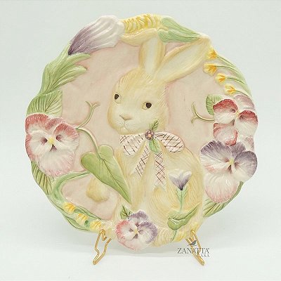 Prato relevo coelho fundo rosa Zanatta Casa