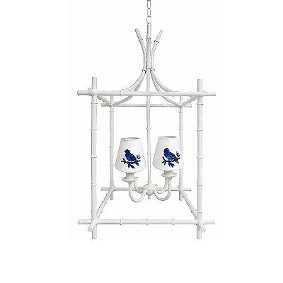 Lustre Gaiola off white com cúpulas bordadas pássaros