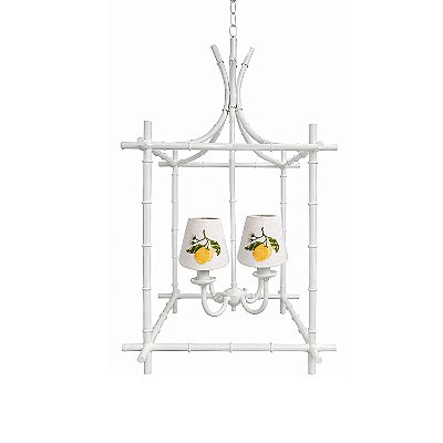 Lustre gaiola off white com cúpulas bordadas limão siciliano