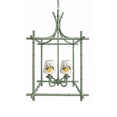 Lustre gaiola verde celadon com cúpulas bordadas limão siciliano