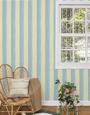 Papel de Parede Listrado Aqua - Pedacinho de céu