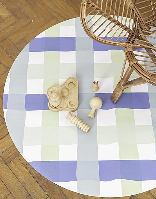 Tapete Playmat Artsy Xadrez Redondo - Azul - 1,00D