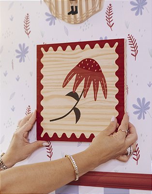 Plaquinha de Madeira 25cm x 25cm - Flor Vinho
