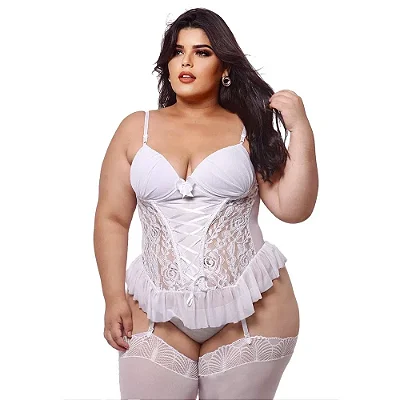 Espartilho Plus Size Com Bojo Drapeado E Fita De Cetim Trançada Macler - Branco