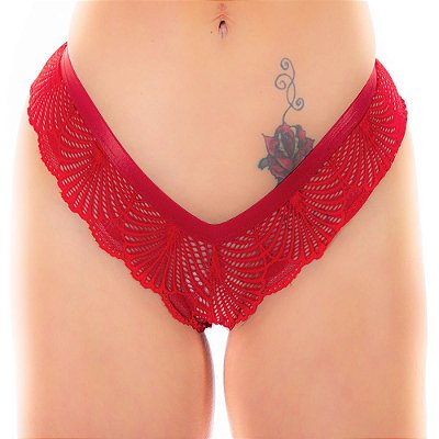 Tanga Joyce Em Renda Com Laço Pimenta Sexy - Vermelho