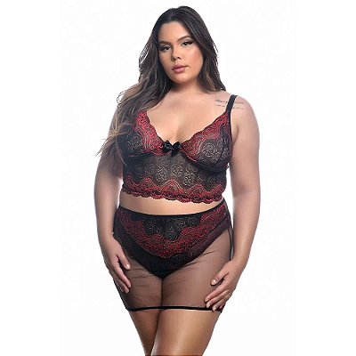 Conjunto Sensual Bicolor Com Sainha Plus Size Hot Love