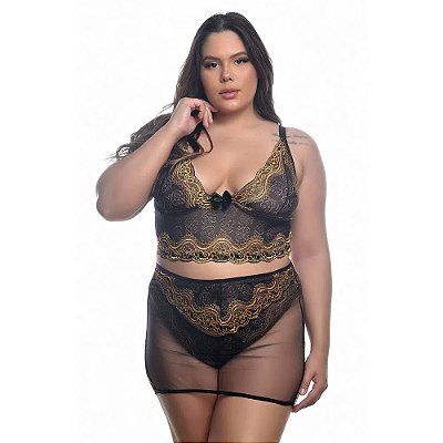 Conjunto Sensual Bicolor Com Sainha Plus Size Hot Love